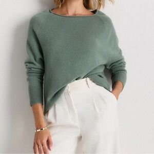 Quince Mongolian Cashmere Boat Neck Sweater In Sea Spray Green Moss Sz M